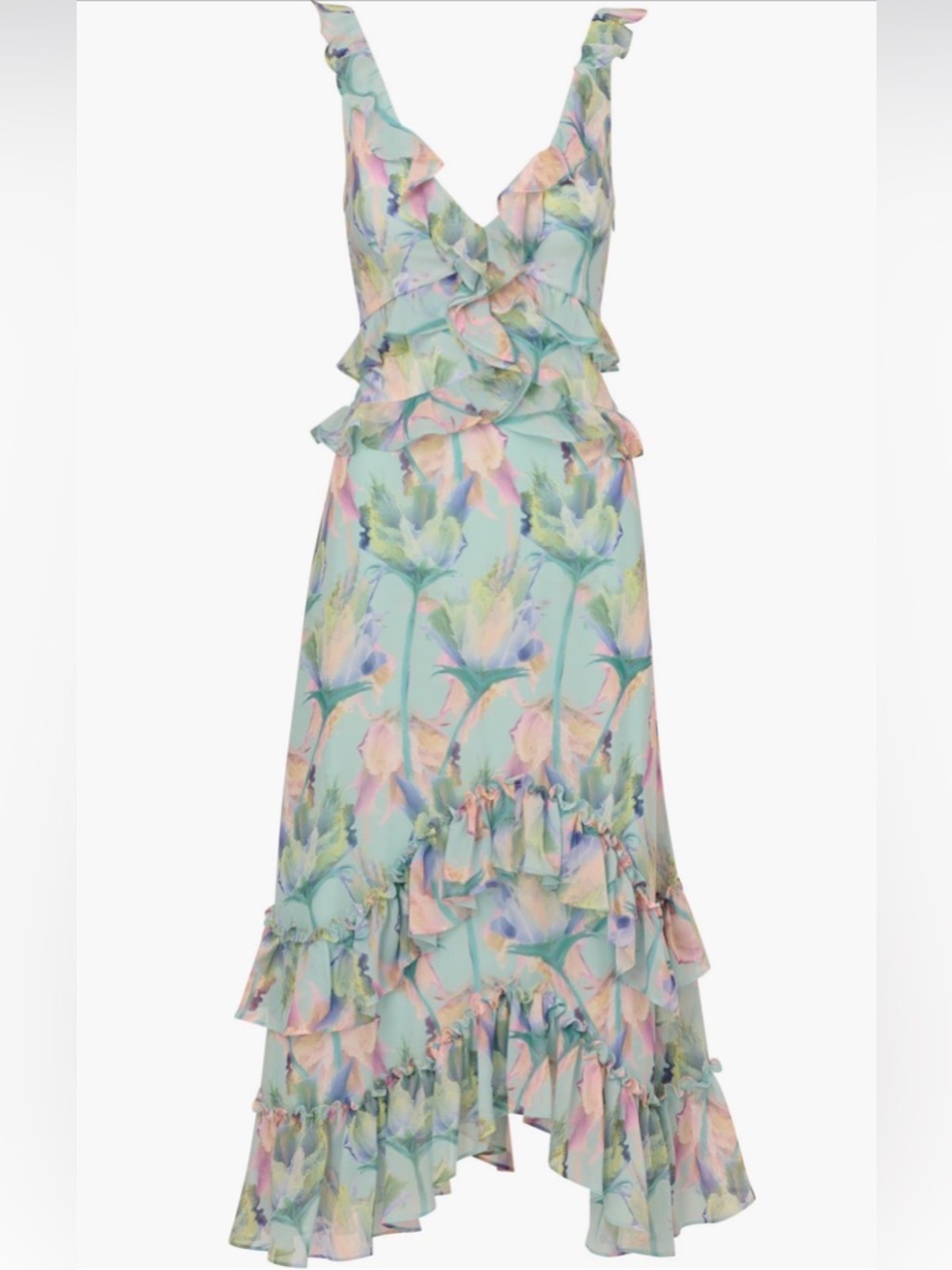Adrianna Papell Pastel Floral High-Low Ruffle Skirt - Picture 4 of 9